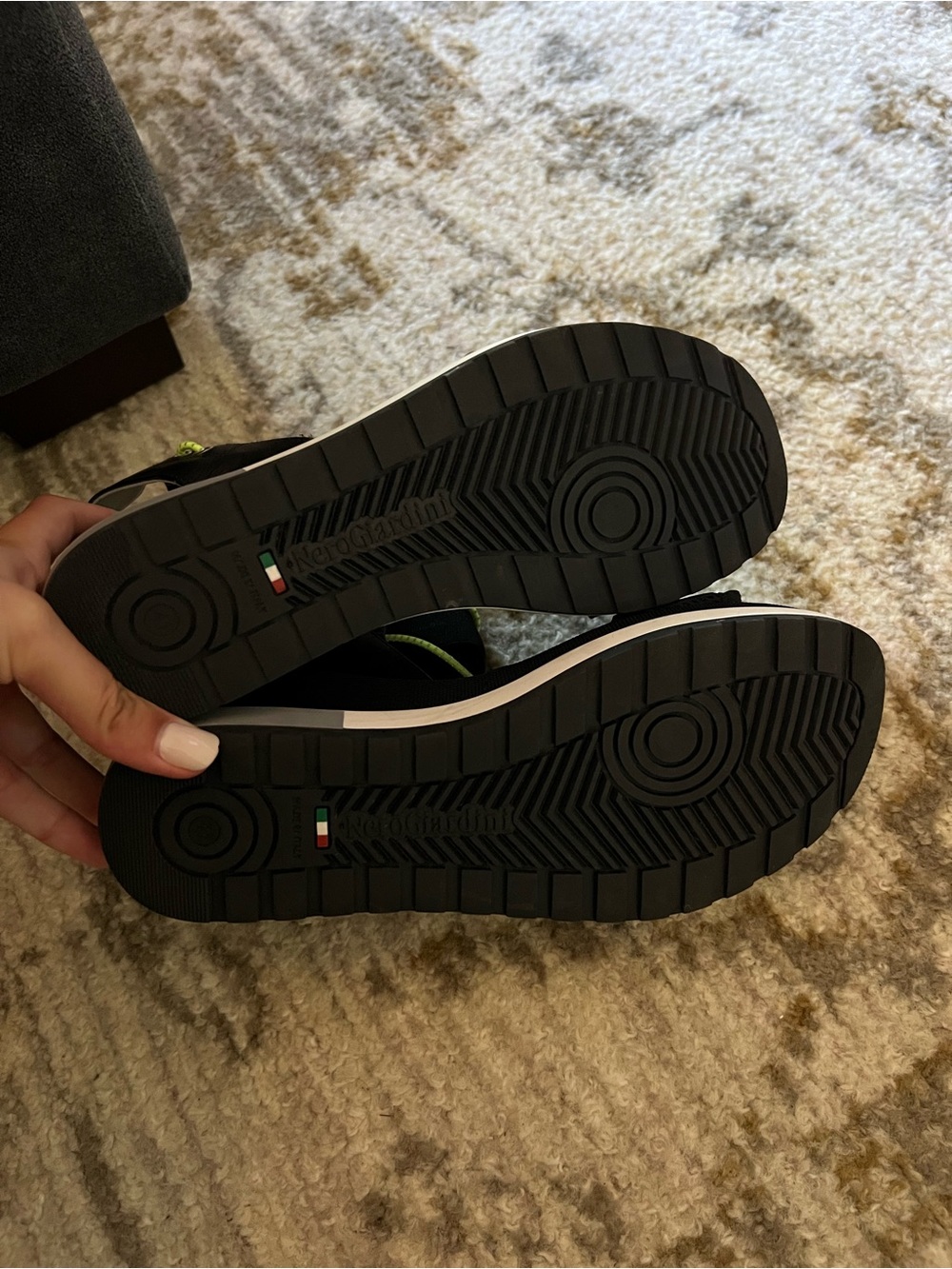 Nero Giardini Black Wedge Sandals with Neon Yellow Accents - Picture 6 of 6